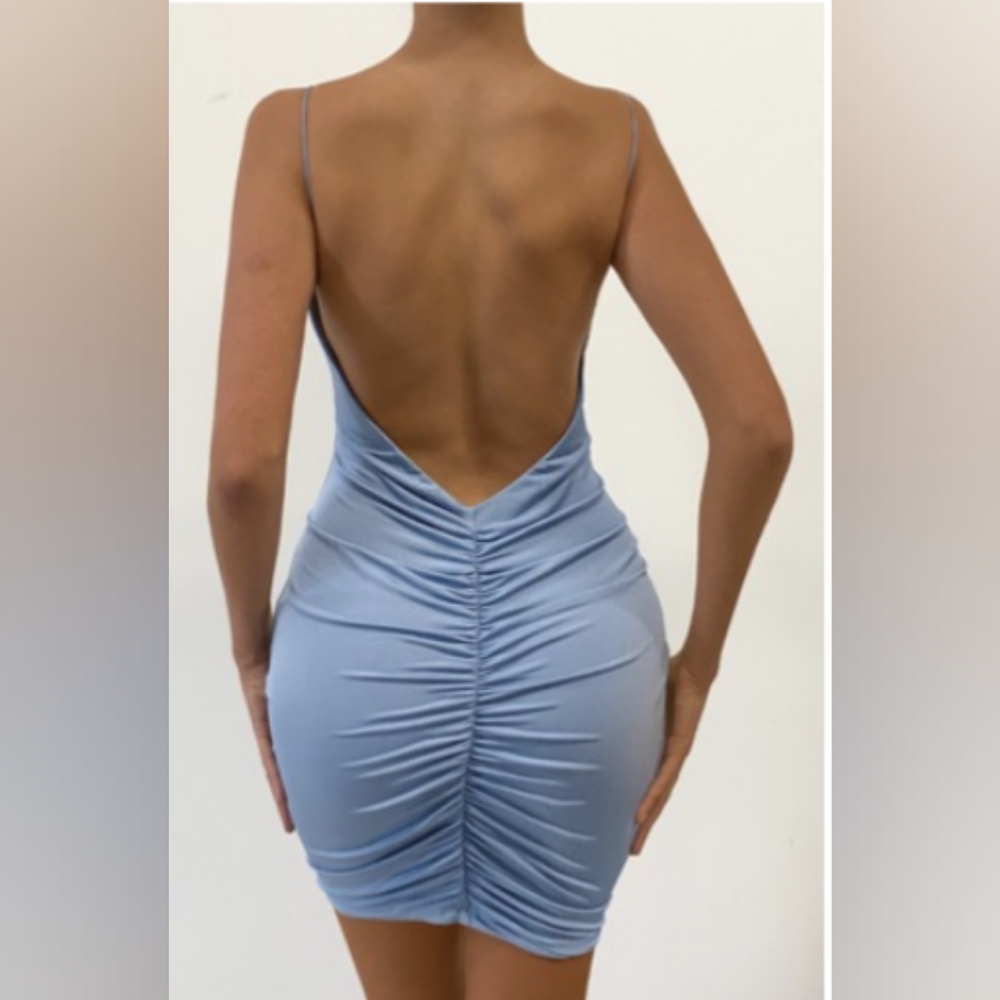 Ruched back Mini Dress (Dusty blue)